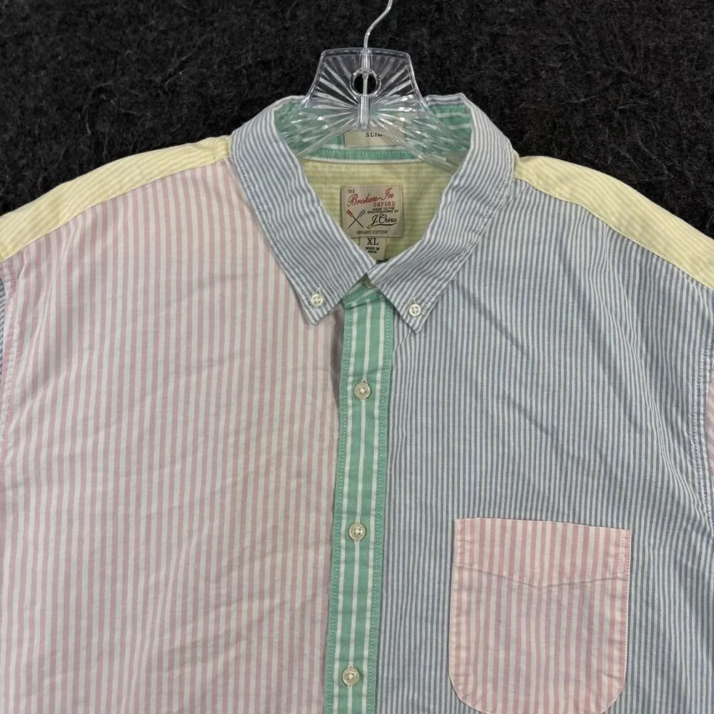 J.Crew Broken-In Oxford Shirt Men's XL Pastel Stripe Colorful Slim Fit Pocket